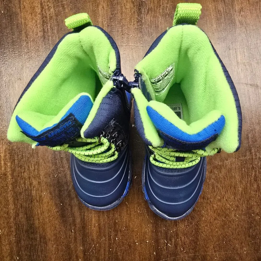 Carter's Navy Blue and Lime Green Kids Rain & Snow Boots